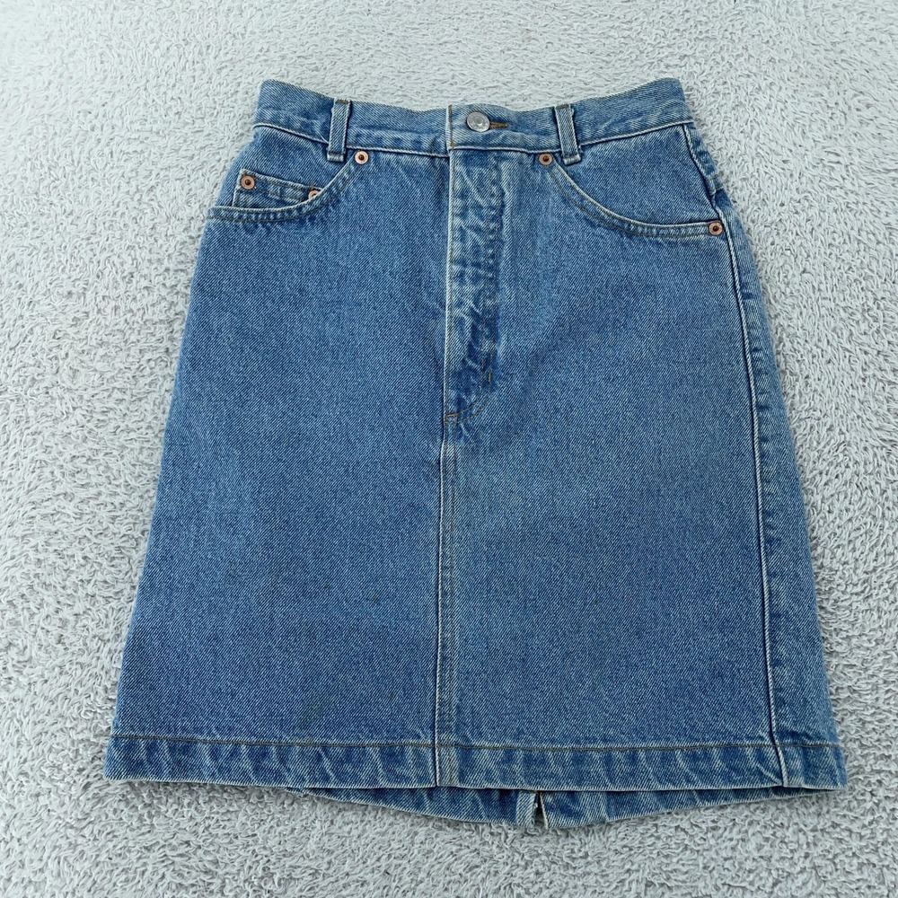 Vintage 90s Gap Denim Skirt Womens 3/4 FITS 26 Blue Jean 5‎ Pocket Back Slit USA